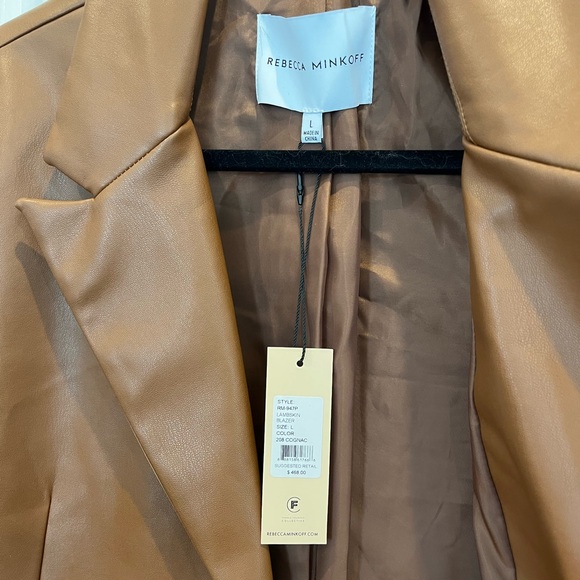 Rebecca Minkoff Women’s Lambskin Blazer Cognac Brown Large NWT Lined Soft Jacket - Picture 6 of 7
